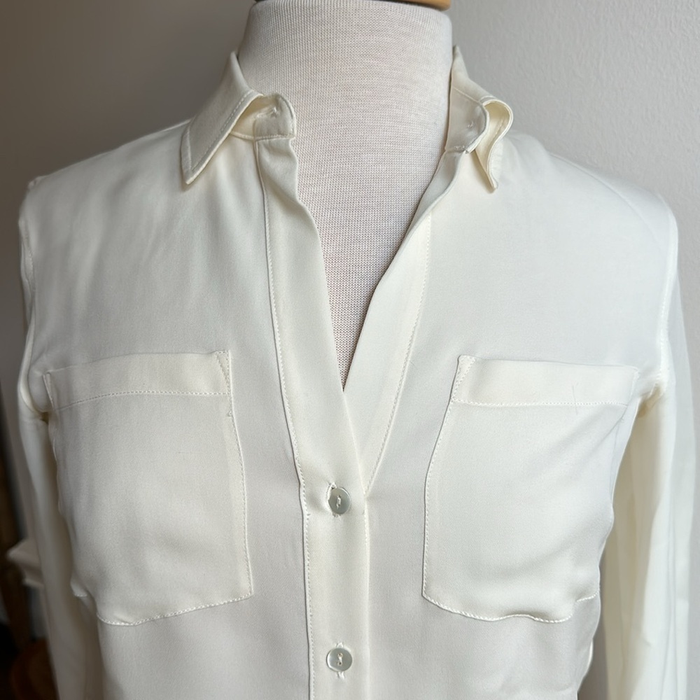 THEORY WOMEN Silk CREPE TIE-FRONT LONG SLEEVE BLOUSE IVORY Petite XS EUC - Picture 5 of 9